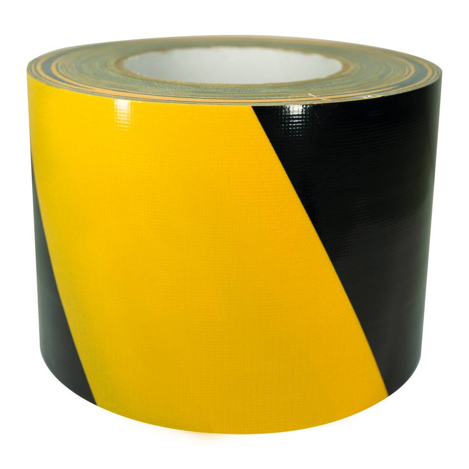 K.57 Warnmarkierungsband, linksweisend, gelb/schwarz, Gewebefolie, 100mm, 50m/Rolle