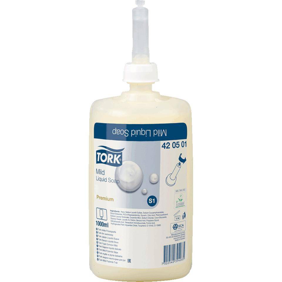 TORK Flüssigseife Mild, für TORK Seifenspender, leicht parfümiert, 1000ml/Flasche
