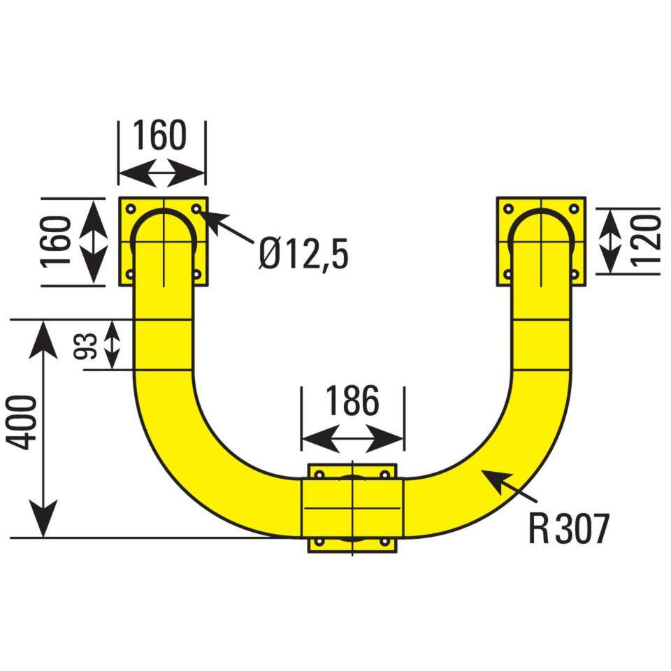 K.57 U-Schutzwinkel, zum Aufdübeln, gelb, Stahl, verzinkt, Ø108mm, 650x800x600mm