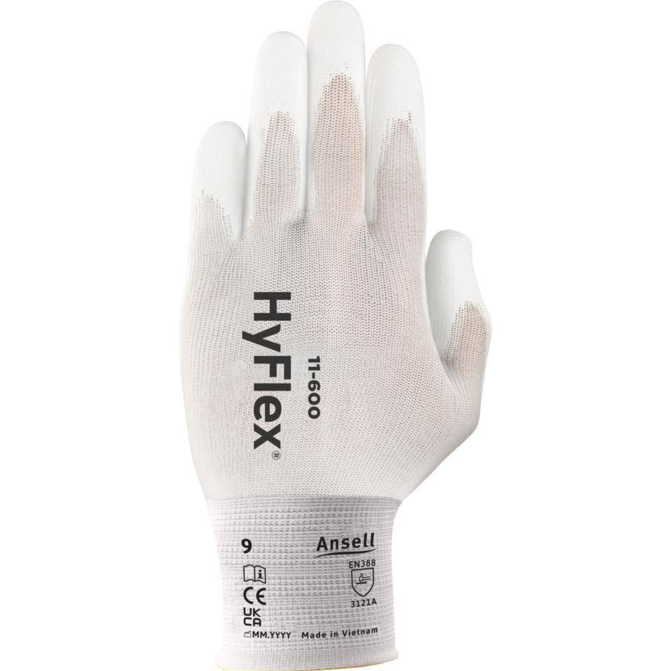 Ansell Schutzhandschuh HyFlex® 11-600, Kat.II, weiß, Nylon, 240mm, Größe 9