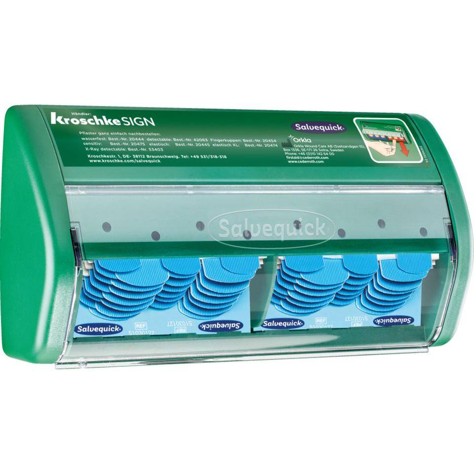 Salvequick® Pflasterspender, zur Wandbefestigung, gefüllt mit detectablen Strips
