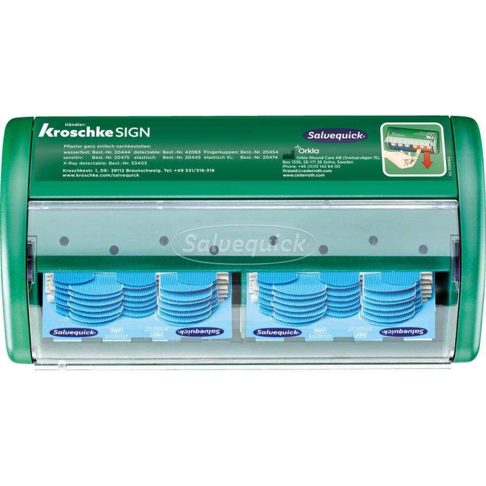 Salvequick® Pflasterspender, zur Wandbefestigung, gefüllt mit detectablen Strips