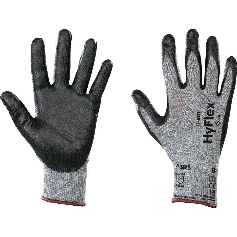 Ansell Schutzhandschuh HyFlex® 11-801, Kategorie II, schwarz, Nylon-Strick, 240mm, Größe 8