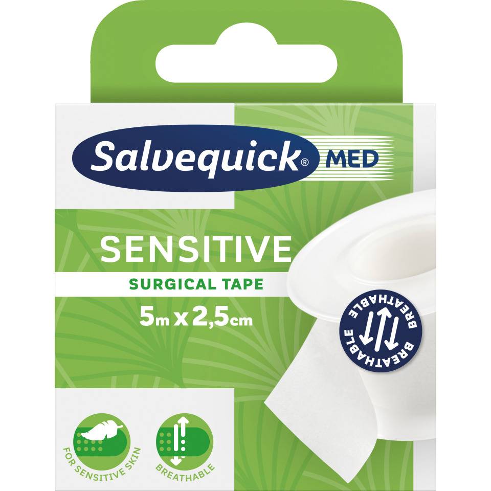 Salvequick Sensitive Tape, atmungsaktiv, hypoallergen, 5mx2,5cm