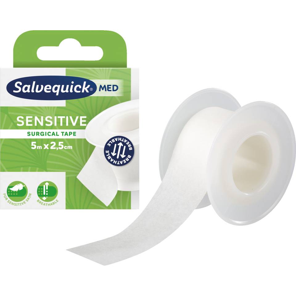 Salvequick Sensitive Tape, atmungsaktiv, hypoallergen, 5mx2,5cm