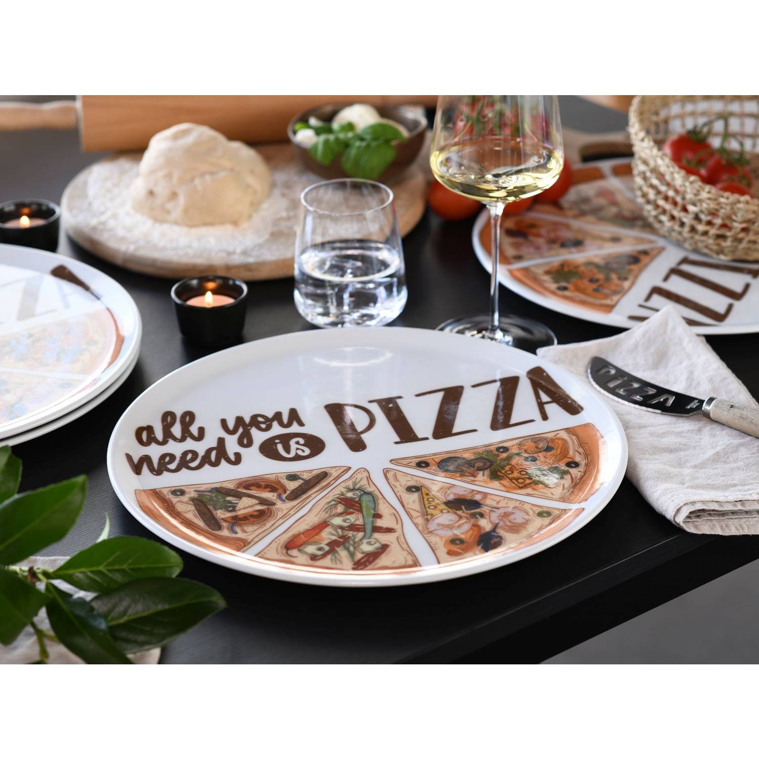 CreaTable 21568 Europa ALL YOU NEED Pizzateller Porzellan Ø 33 cm, mehrfarbig, 6-teilig (1 Set)