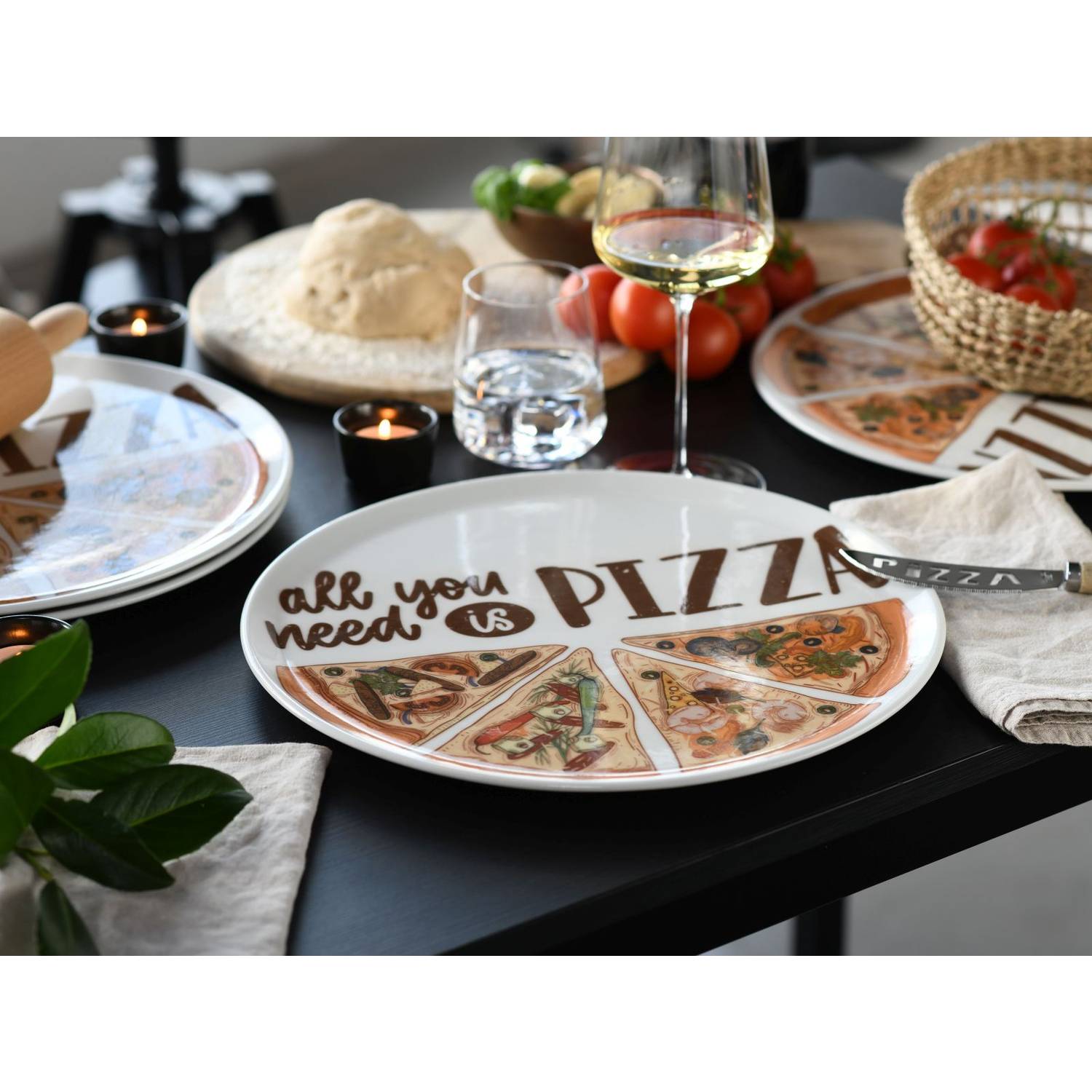 CreaTable 21568 Europa ALL YOU NEED Pizzateller Porzellan Ø 33 cm, mehrfarbig, 6-teilig (1 Set)