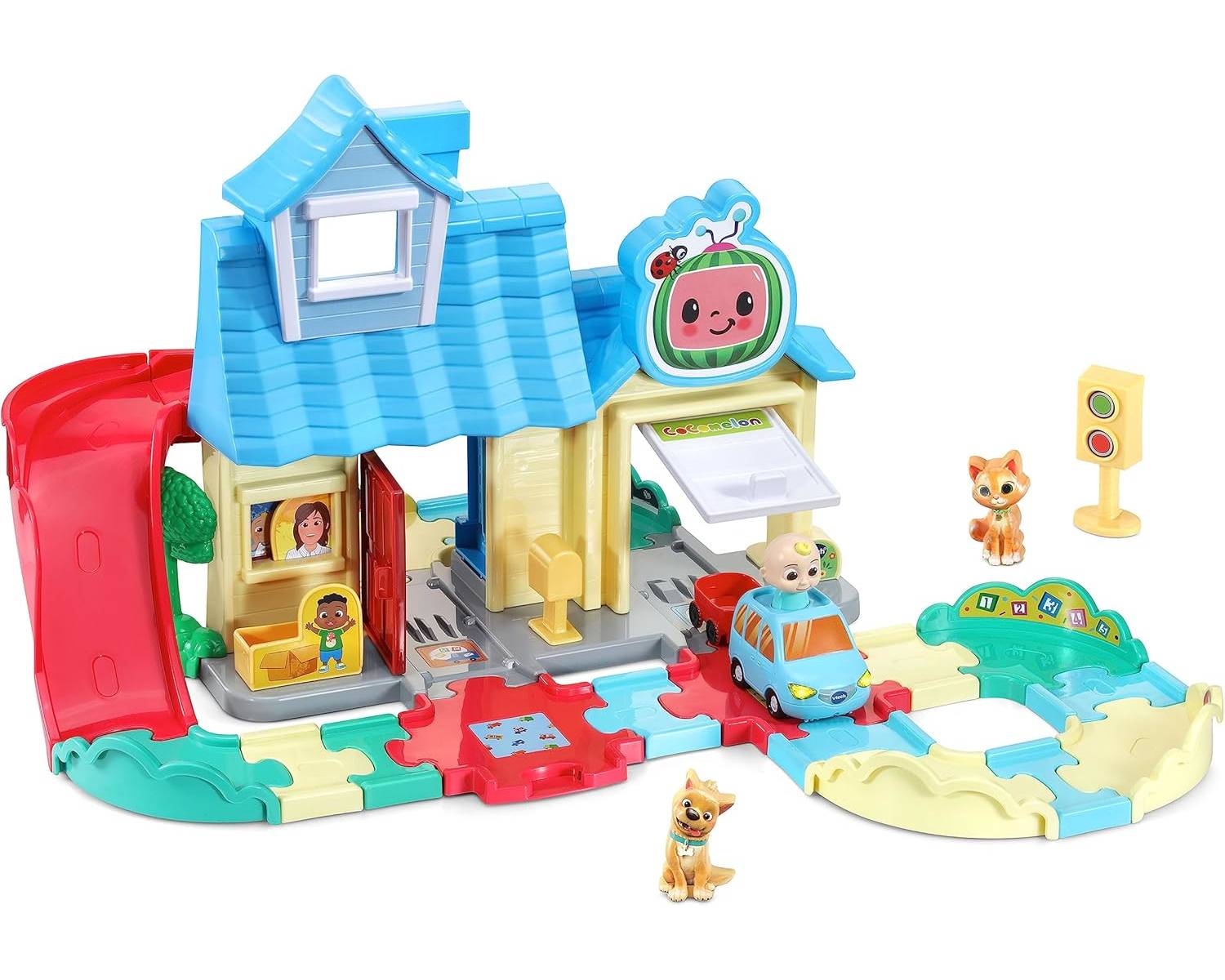 VTech CoComelon Tut Tut Baby Flitzer JJs Spielhaus Lernset mit Auto und Tieren