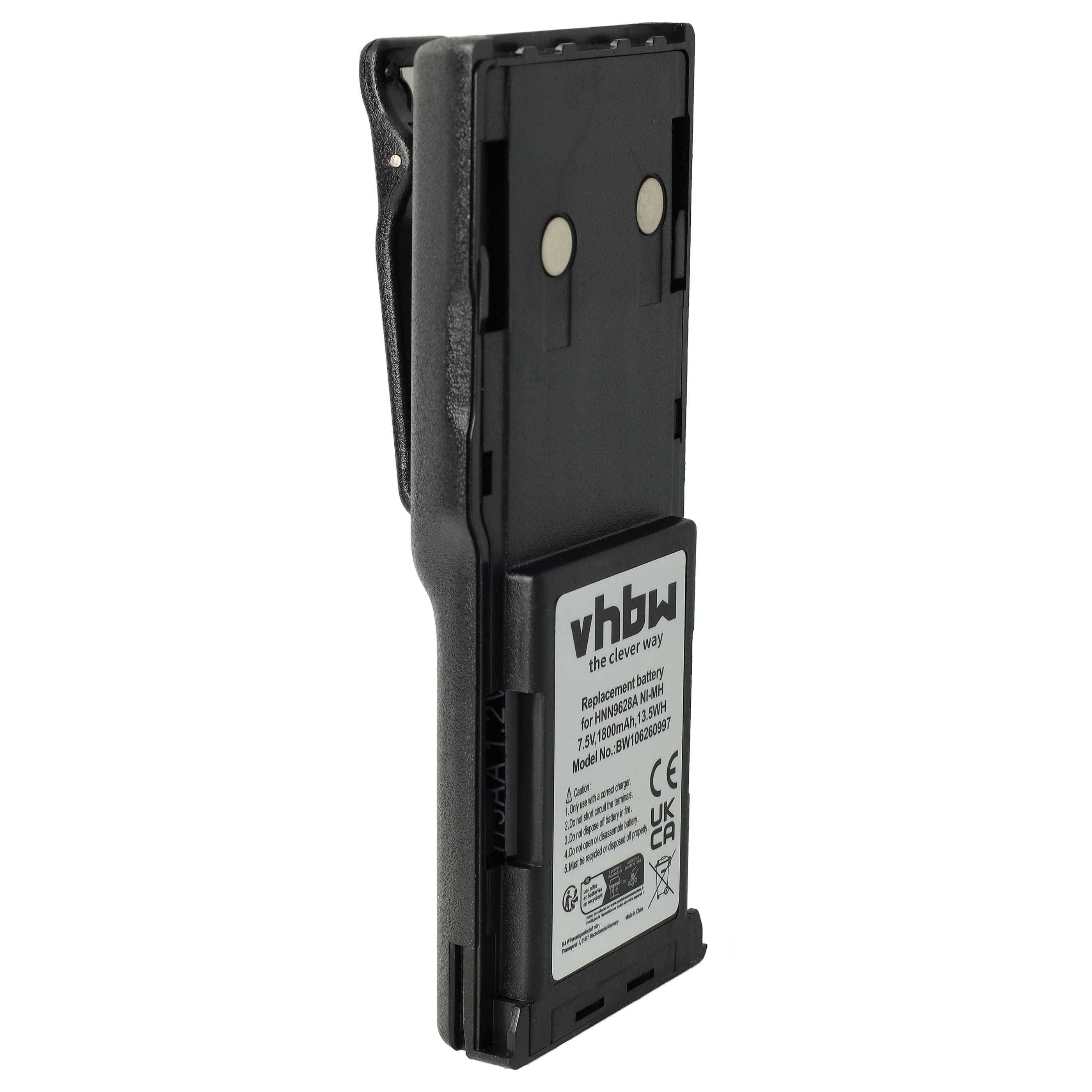 vhbw 1x Akku Ersatz für Motorola WPPN4012-R, WPNN4040AR, WPNN4044AR für Funkgerät, Walkie Talkie (1800 mAh, 7,5 V, NiMH) + Gürtelclip