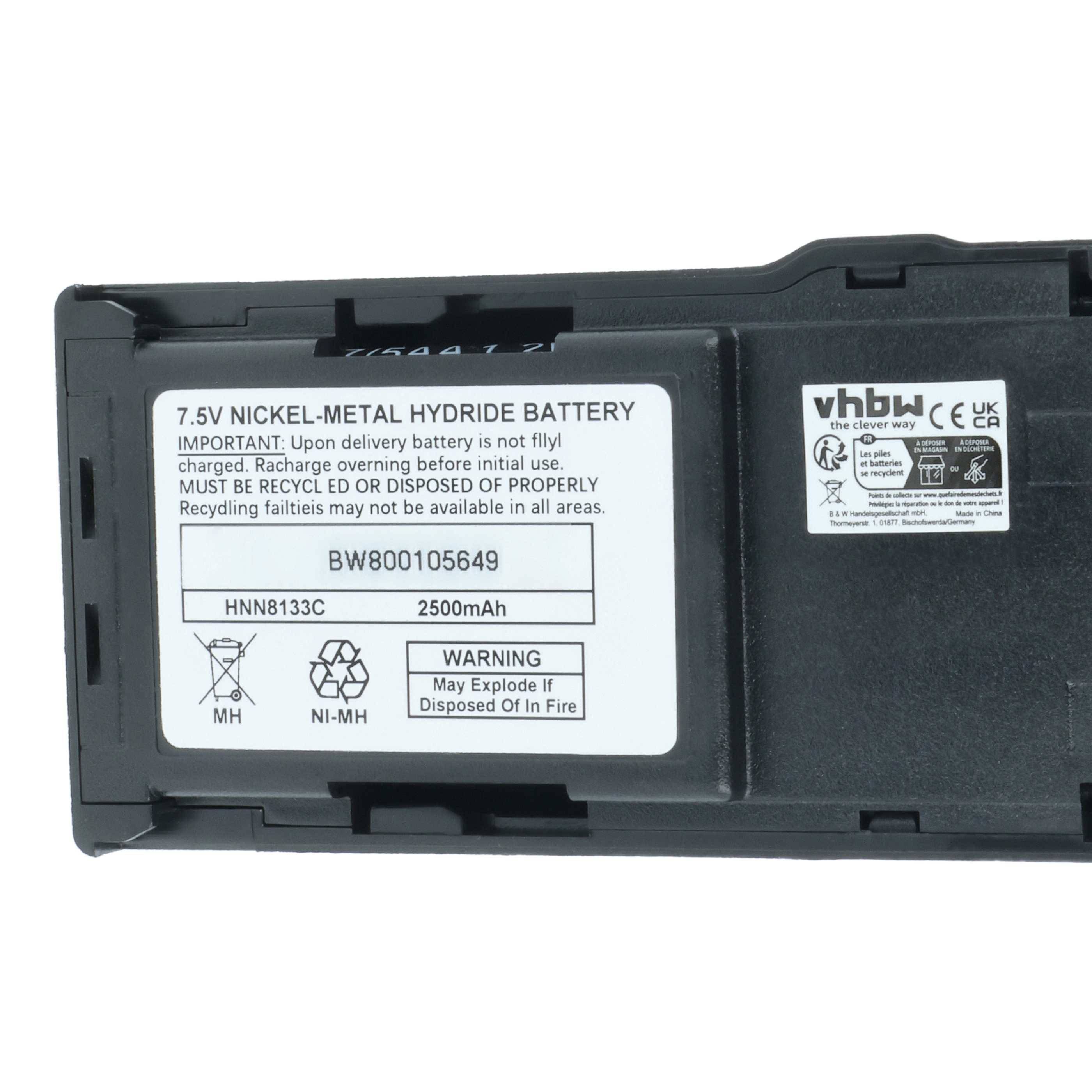 vhbw Akku Ersatz für Motorola HNN8133C, HNN9628A, HNN8308A, HNN9628 für Funkgerät, Walkie Talkie (2500 mAh, 7,5 V, NiMH) + Gürtelclip