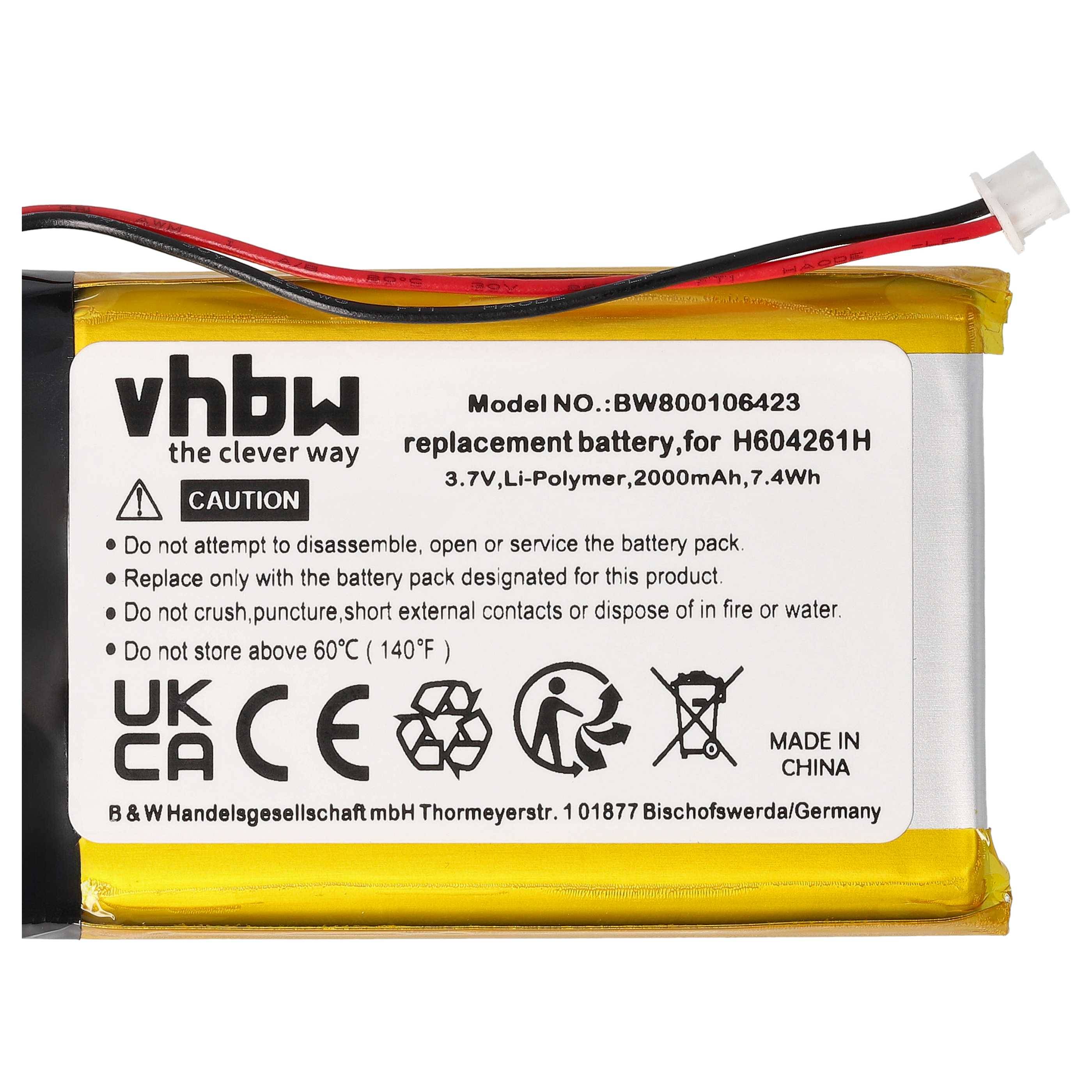 vhbw Akku kompatibel mit Bushnell 36-8100, BUU0057, E350010M28, Yardage Pro GPS Navigation Navi (2000 mAh, 3,7 V, Li-Polymer)