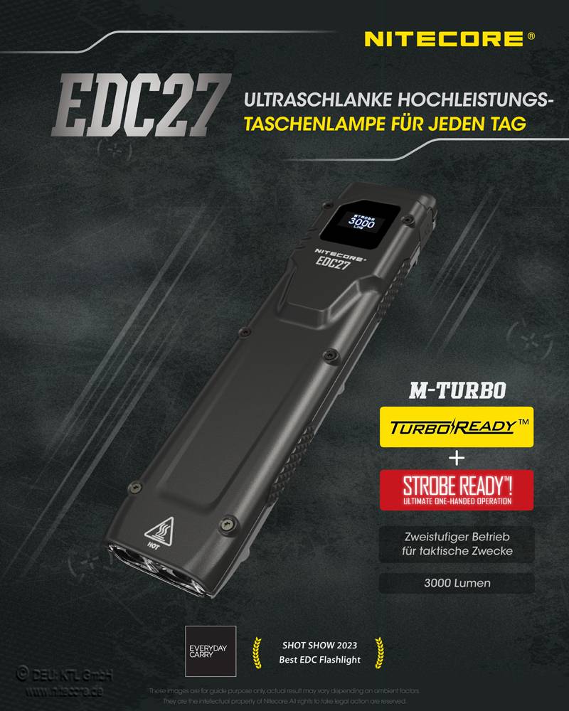 Nitecore LED Taschenlampe EDC27, bis zu 3000 Lumen