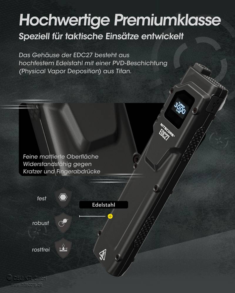 Nitecore LED Taschenlampe EDC27, bis zu 3000 Lumen