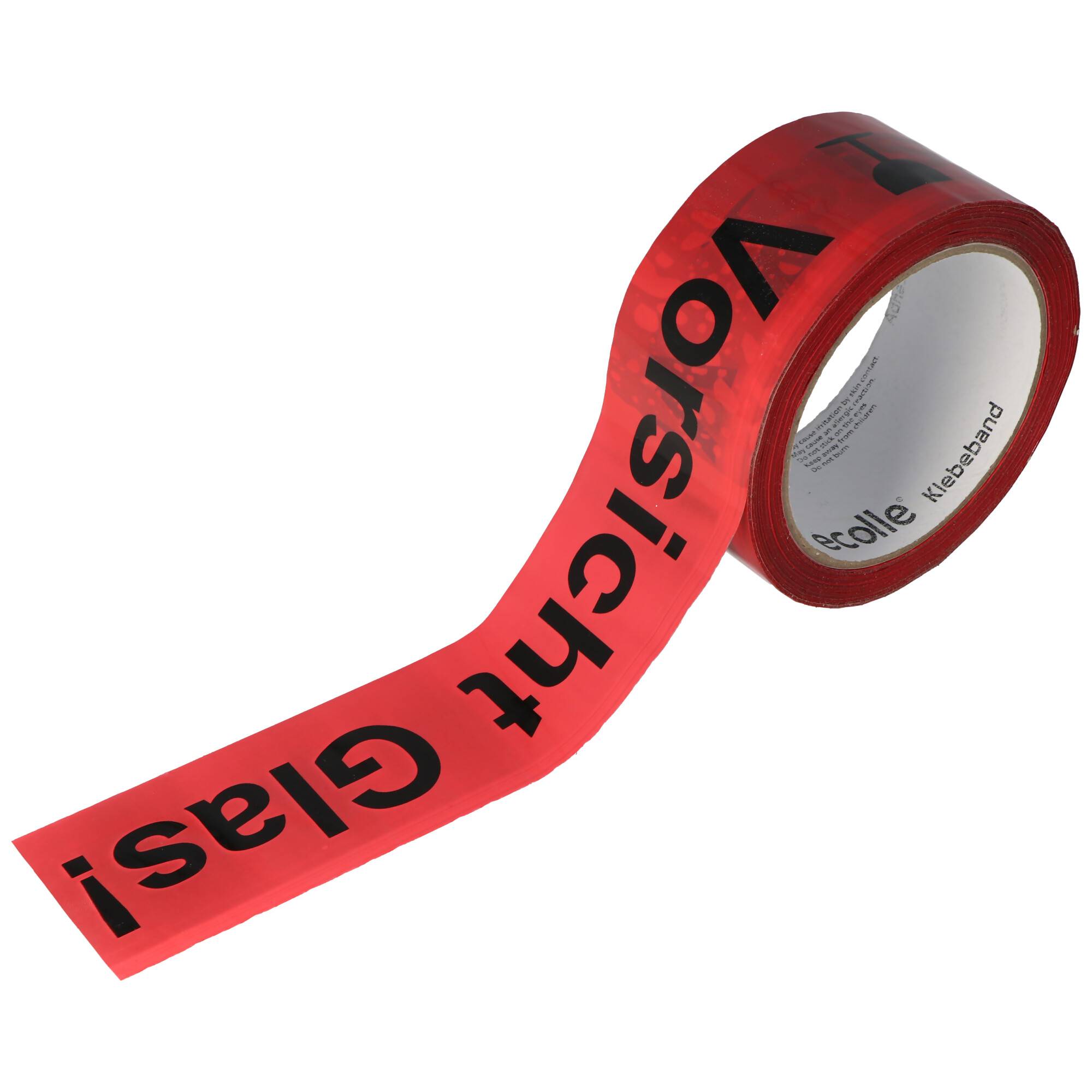 Klebeband Vorsicht Glas 6er Pack in roter Ausführung mit Schrift schwarz 6x 66 Meter länge, breite 48mm