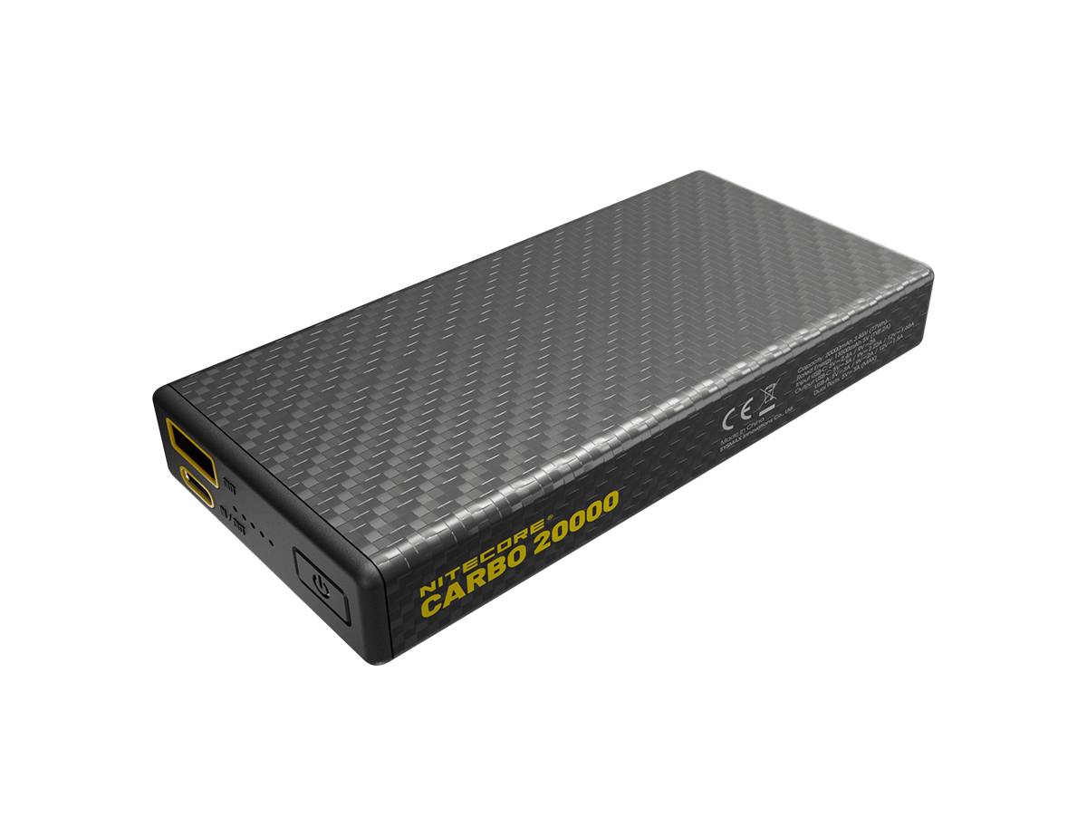 Nitecore Powerbank CARBO20000 mit 20.000mAh, Kohlefaser-Gehäuse, extrem robuste und zugleich ultraleichte Powerbank