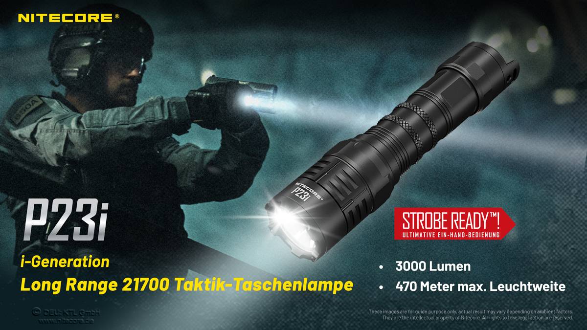 Nitecore P23i LED-Taschenlampe mit 3000 Lumen, taktische LED-Taschenlampe, STROBE READY, inklusive 21700 5000mAh Li-Ion