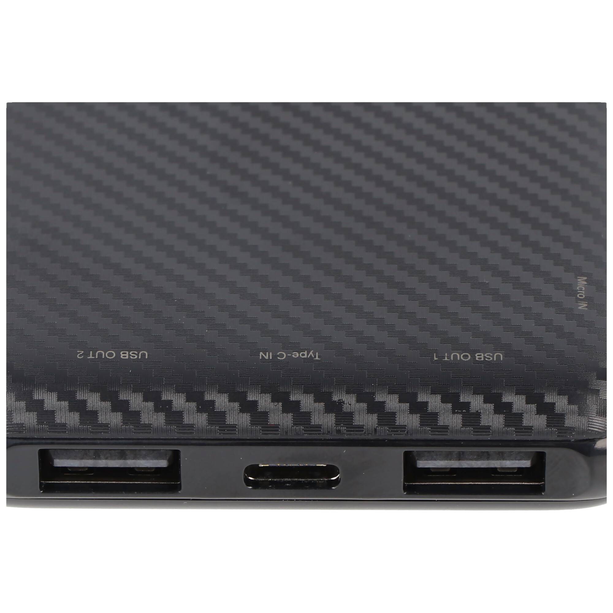 XCell Powerbank X10000 mit 10.000mAh Kapazität, schlankes Design, LED-Display, zweifacher USB-Ausgang, USB-C Ladeport