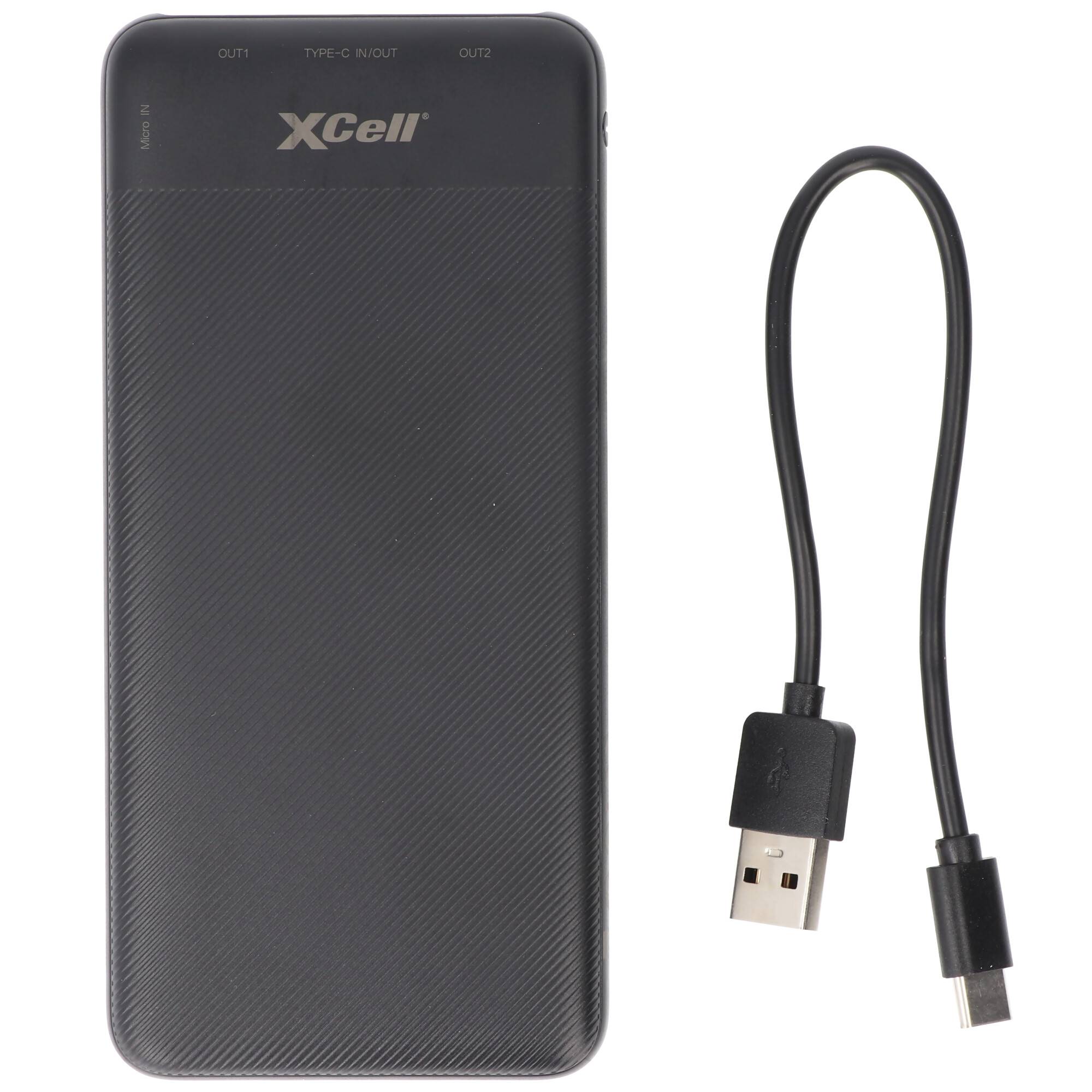 XCell Powerbank X10000PD mit 10.000mAh Kapazität, USB-C PD3.0, Quick-Charge, LED-Display, 2x USB-Ausgang 1x USB-C-Ausgan
