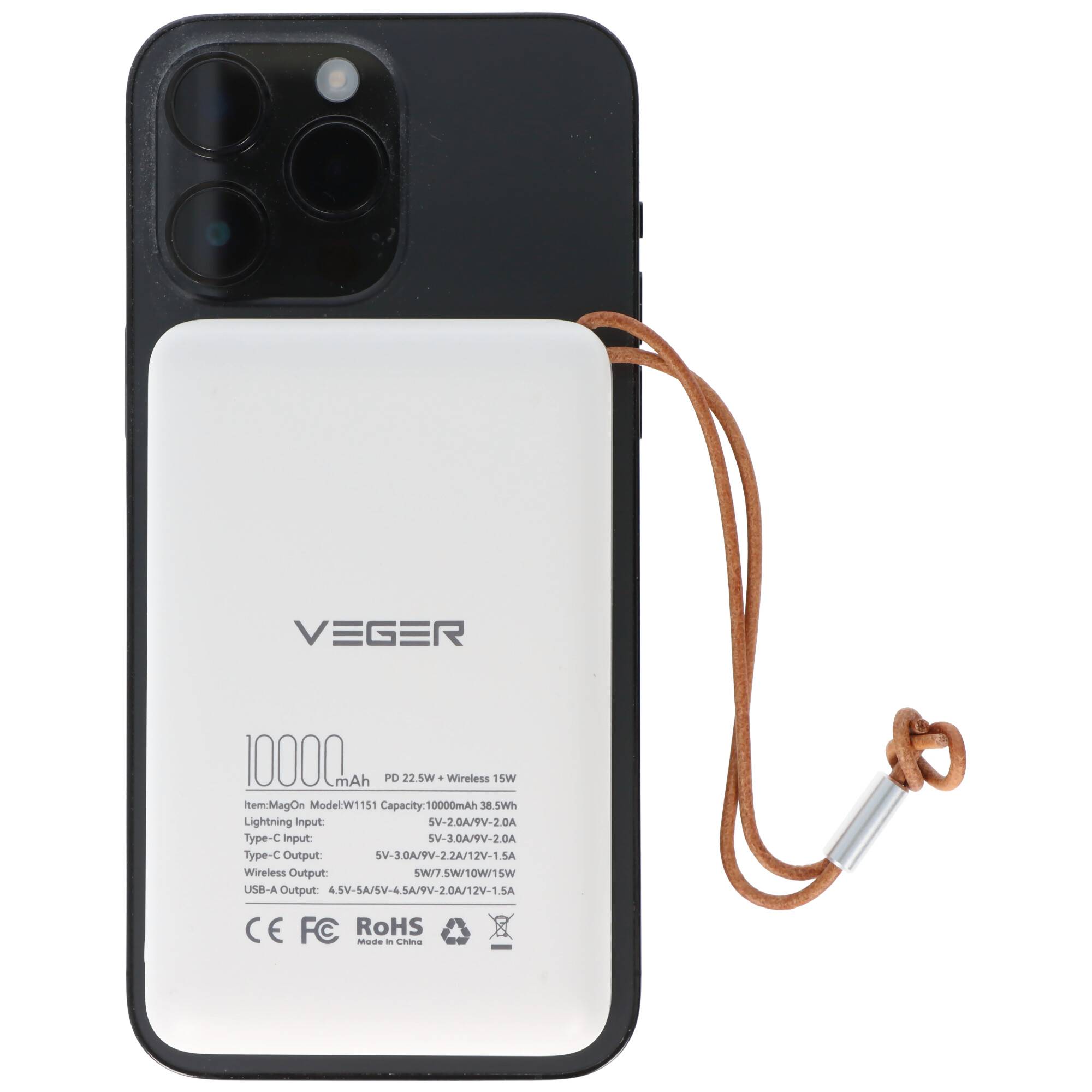 Magnetische Powerbank MagOn mit 10.000mAh Kapazität, QC3.0, kompatibel mit MagSafe, zur Befestigung auf der Rückseite Ih