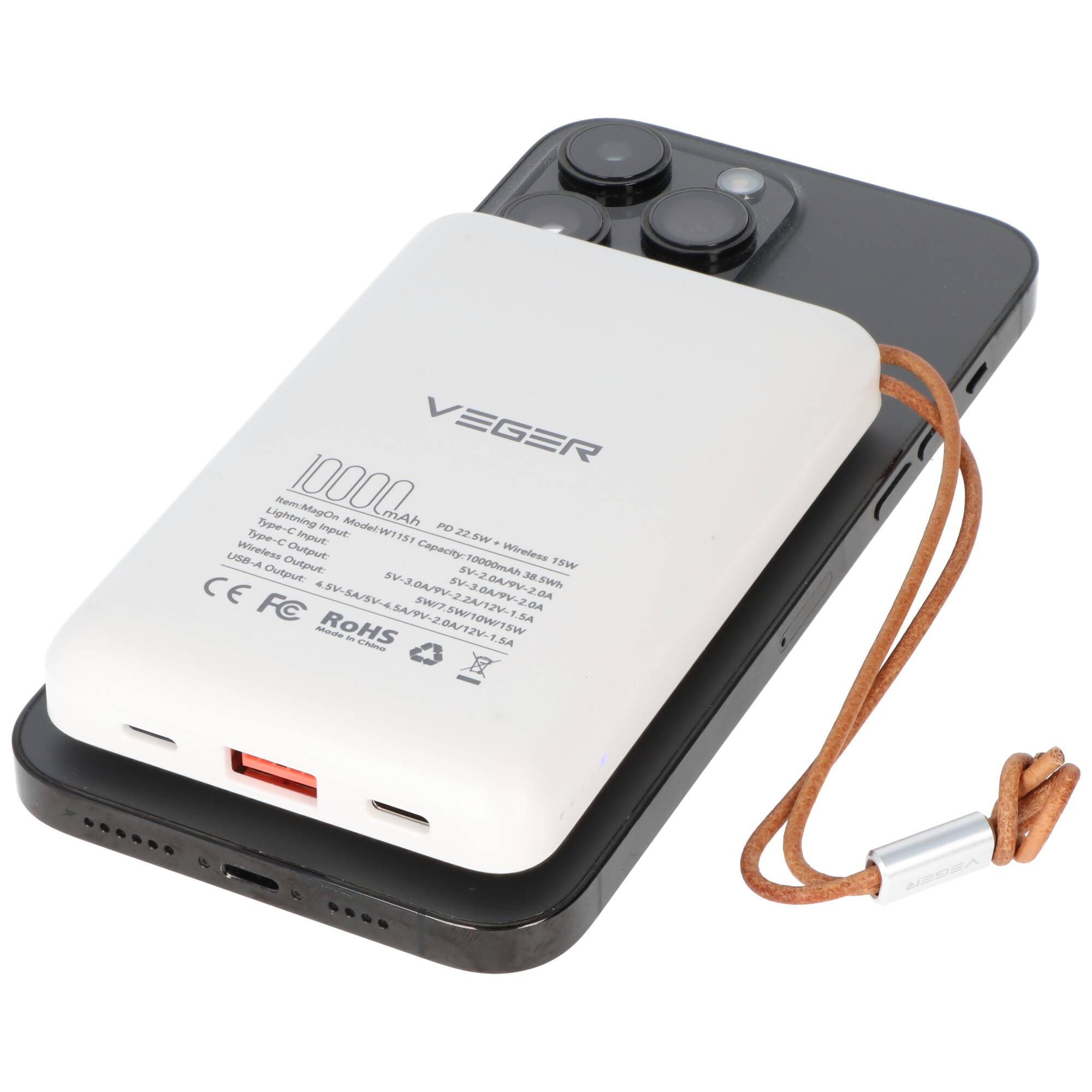 Magnetische Powerbank MagOn mit 10.000mAh Kapazität, QC3.0, kompatibel mit MagSafe, zur Befestigung auf der Rückseite Ih