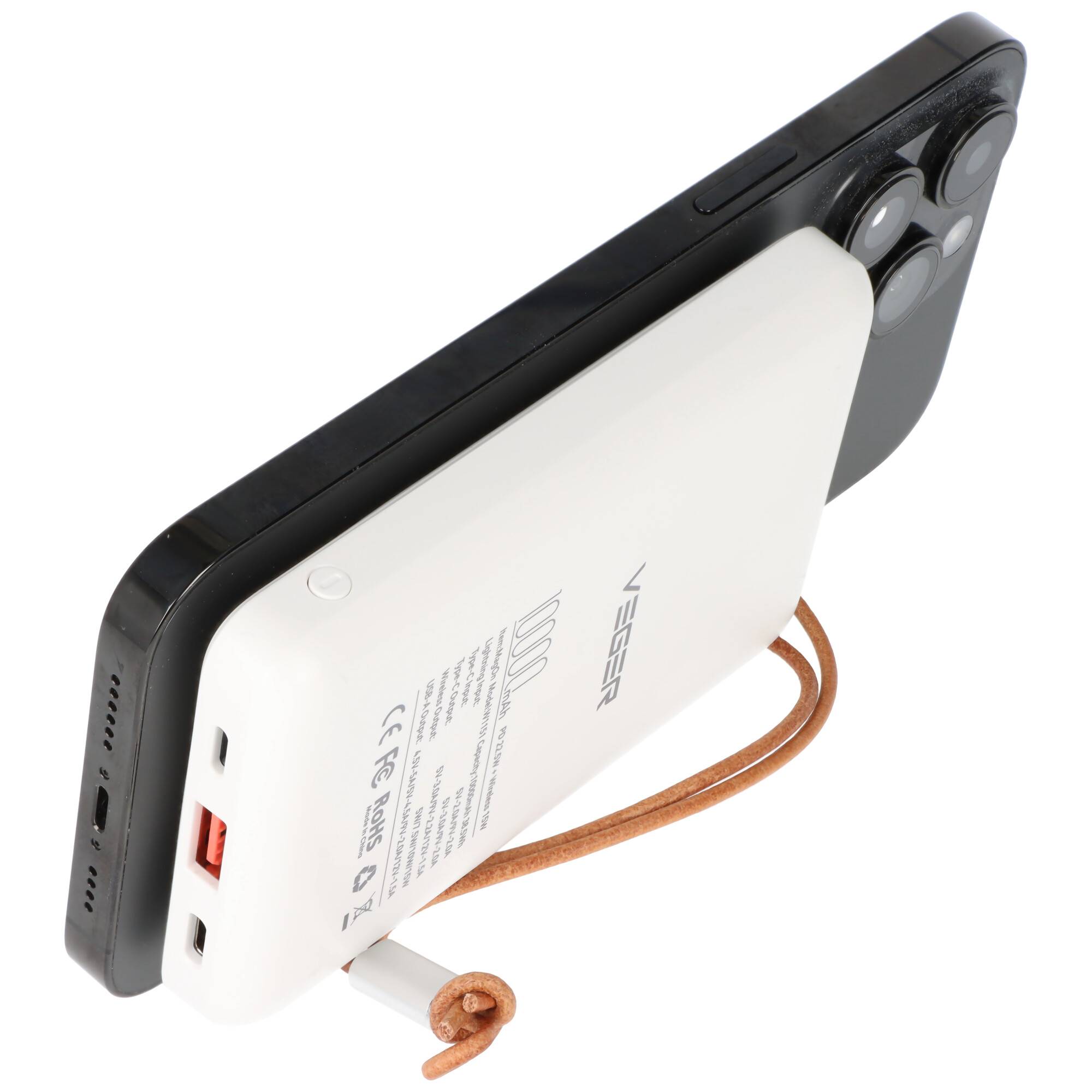 Magnetische Powerbank MagOn mit 10.000mAh Kapazität, QC3.0, kompatibel mit MagSafe, zur Befestigung auf der Rückseite Ih