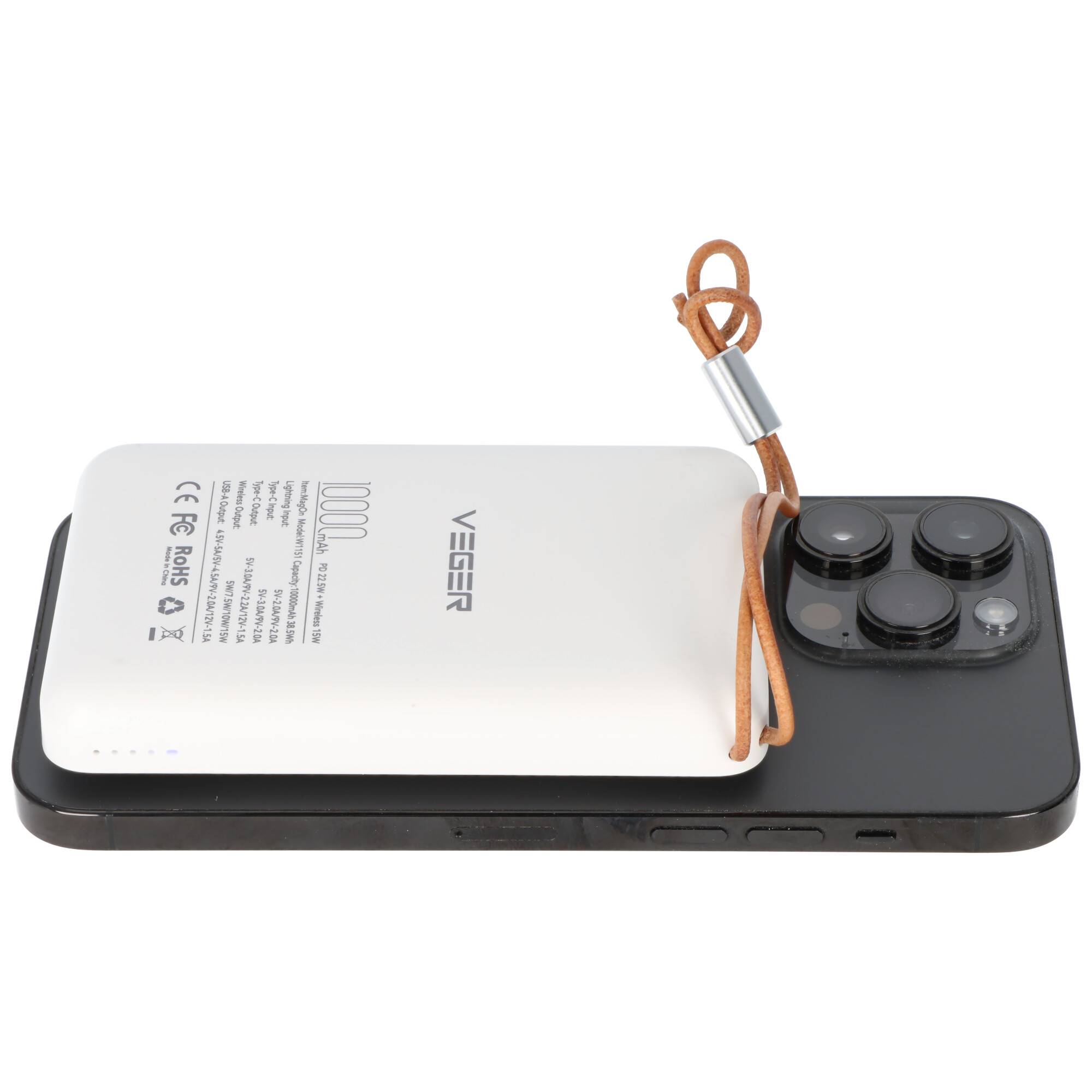 Magnetische Powerbank MagOn mit 10.000mAh Kapazität, QC3.0, kompatibel mit MagSafe, zur Befestigung auf der Rückseite Ih