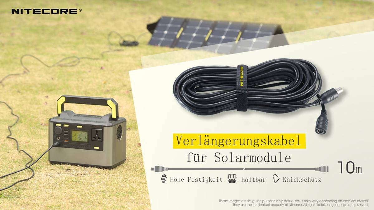 10M Nitecore Verlängerungskabel für Solarpanel, Parallelkabel für Nitecore FSP100 und andere Solar-Panels, 10 Meter, ohn