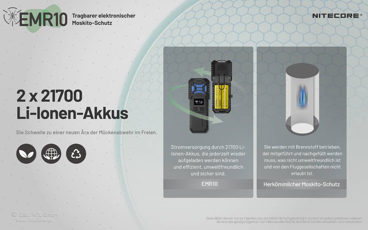 Nitecore EMR10, mobile Mückenabwehr, inklusive 2x NL2150 Akkus, mit Powerbankfunktion, wasserdicht IPX5, ideal für Campi