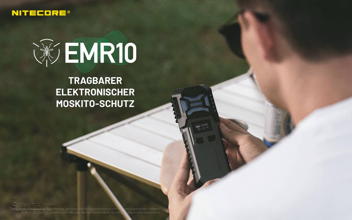 Nitecore EMR10, mobile Mückenabwehr, inklusive 2x NL2150 Akkus, mit Powerbankfunktion, wasserdicht IPX5, ideal für Campi