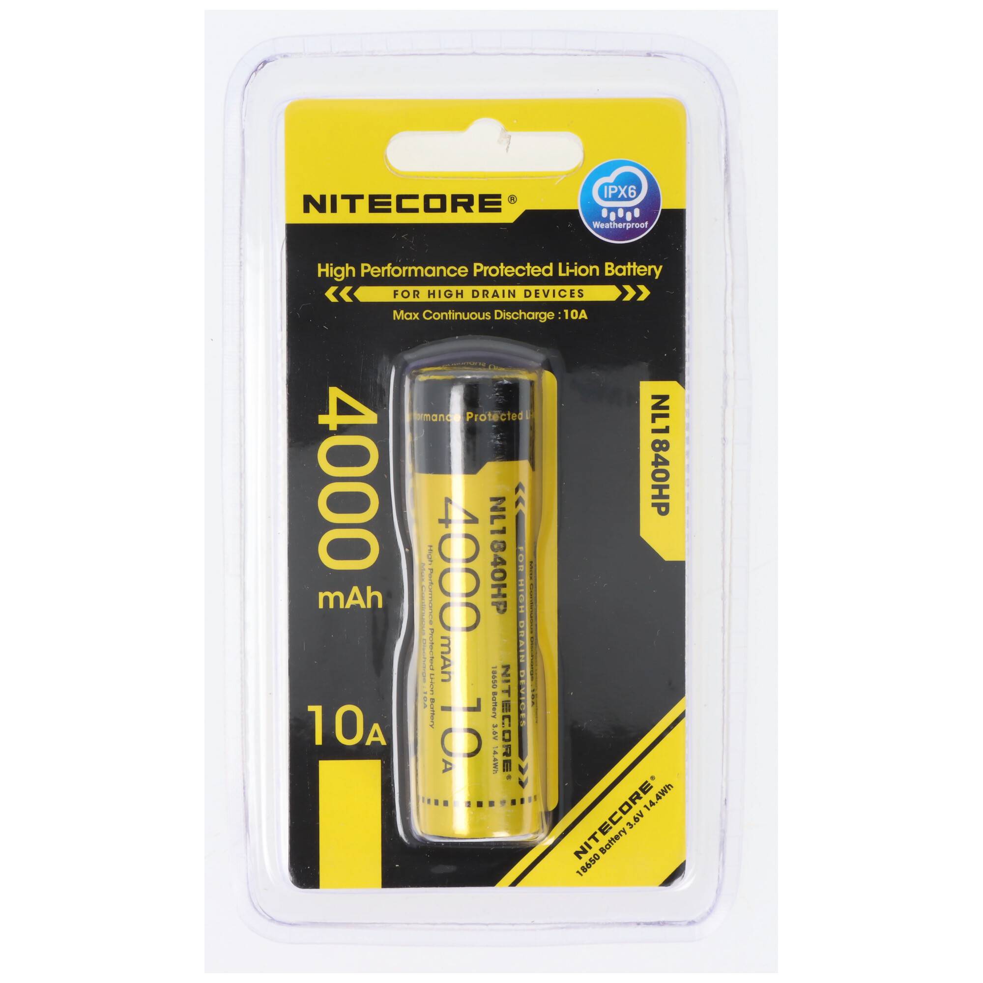 Nitecore 18650 Li-Ion Akku, NL1840HP, 4000mAh, mit Schutzschaltung