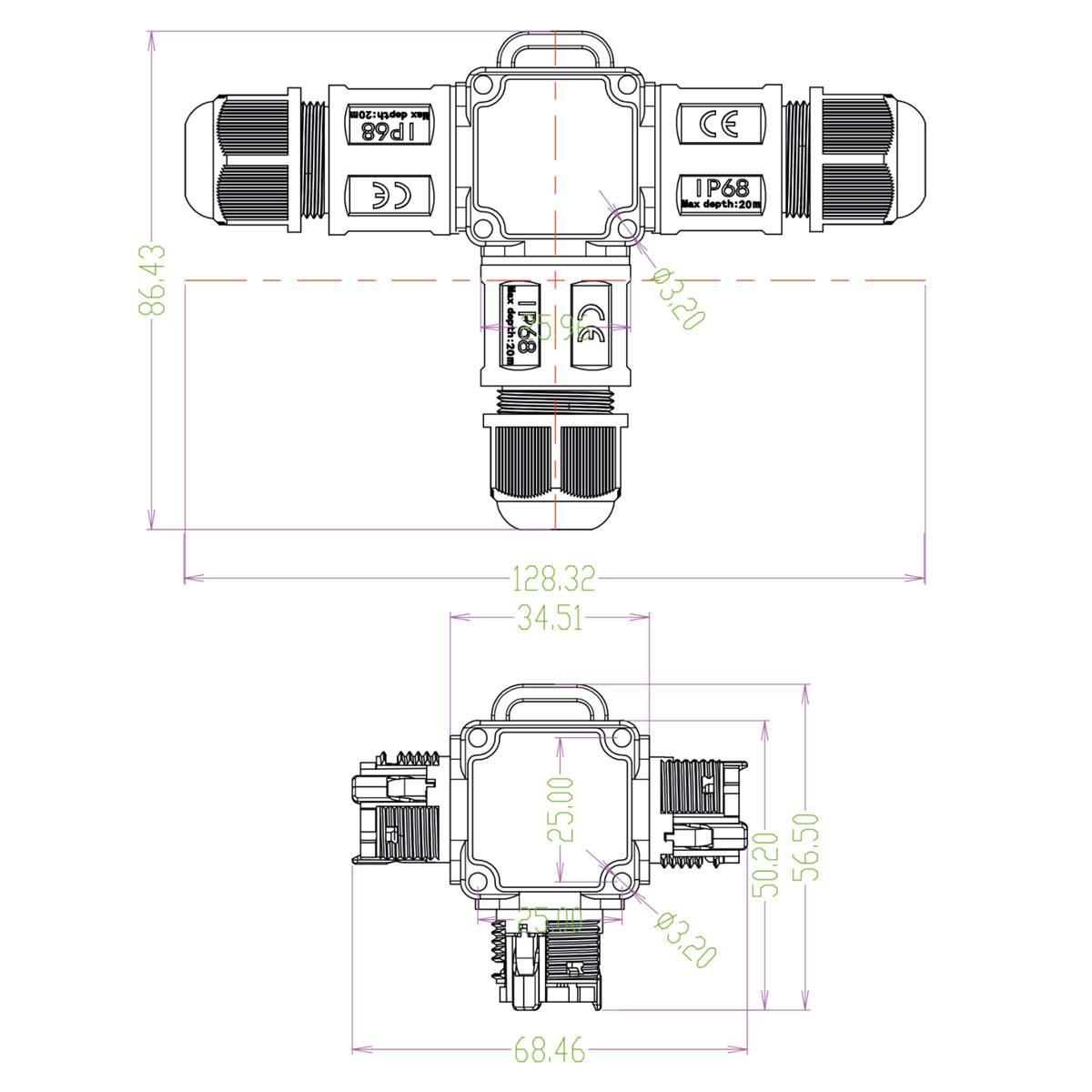 Kabelverbinder Kabelmuffe T-Form IP68 Verteilerdose Abzweigdose 3 P Zum Klicken