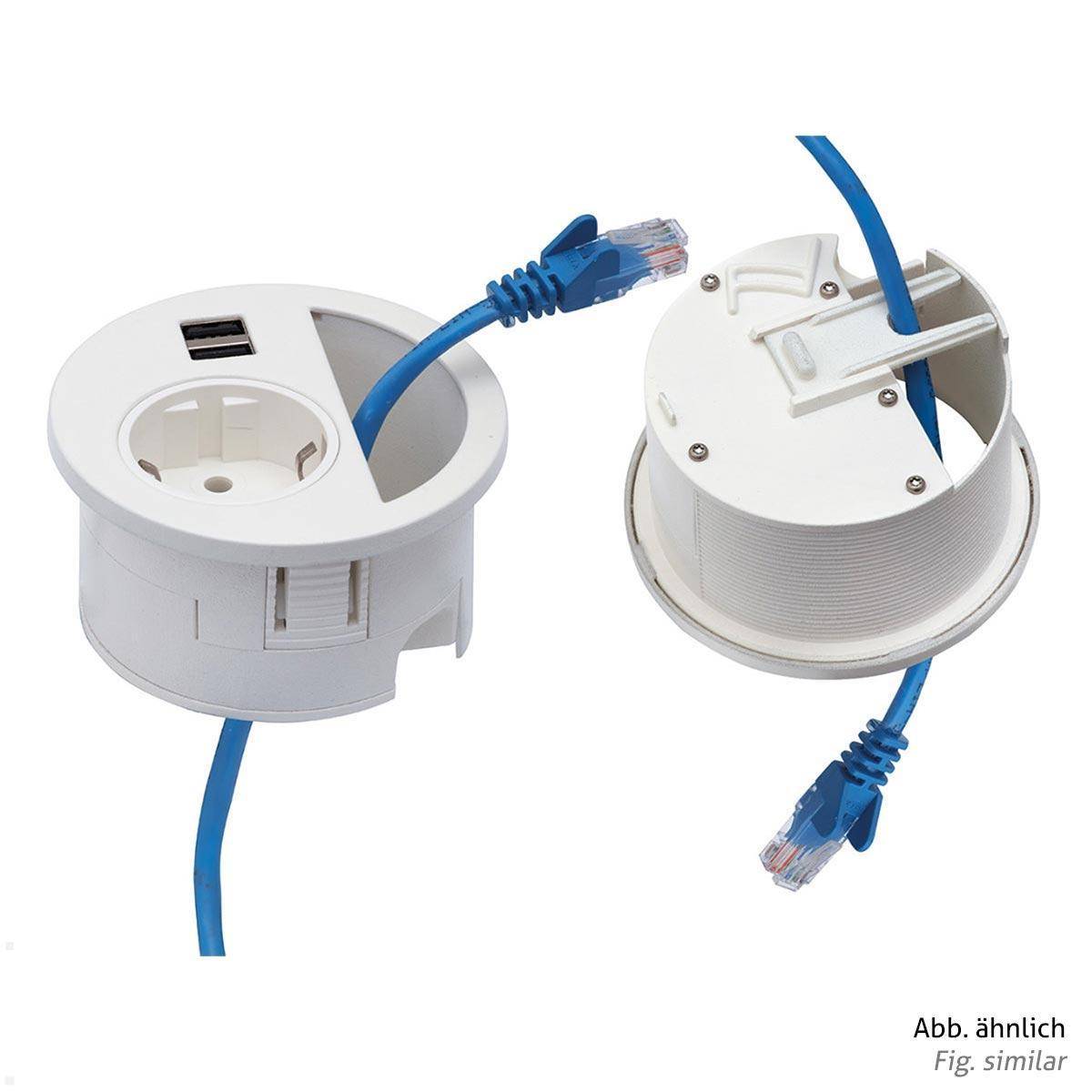 EVOline Circle80 Einbausteckdose mit USB-Charger A/C, Blende CAT6, schwarz