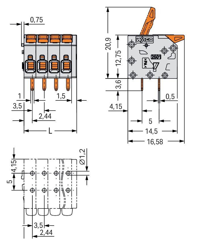 WAGO GmbH & Co. KG Leiterplattenklemme,Hebel 2601-1104/000-004