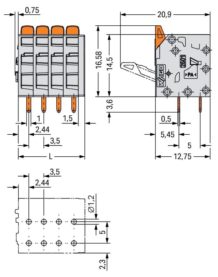 WAGO GmbH & Co. KG Leiterplattenklemme,Hebel 2601-3124