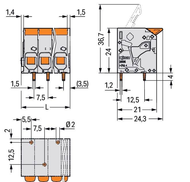 WAGO GmbH & Co. KG Leiterplattenklemme Hebel 2606-1109/020-000