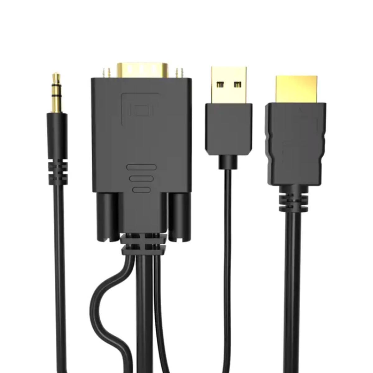 VGA auf HDMI Kabel/VGA Stecker > HDMI Stecker Konverter für Laptop, PC mit VGA Ausgang zu Monitor, Beamer, TV mit HDMI Eingang HD 1080P, 3m
