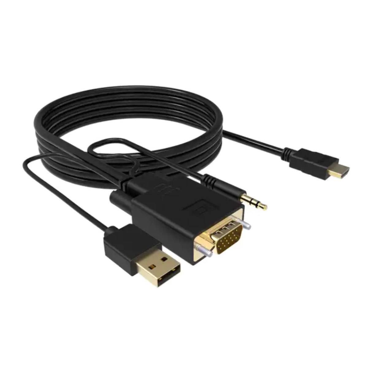 VGA auf HDMI Kabel/VGA Stecker > HDMI Stecker Konverter für Laptop, PC mit VGA Ausgang zu Monitor, Beamer, TV mit HDMI Eingang HD 1080P, 3m