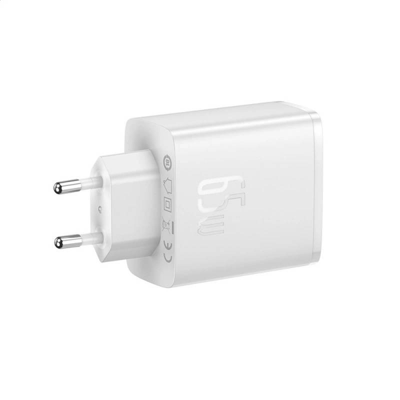 USB C GaN Ladegerät 65W USB-C Netzteil 3-Port PD Ladegerät mit PPS, Schnellladegerät weiss, Stecker USB-C