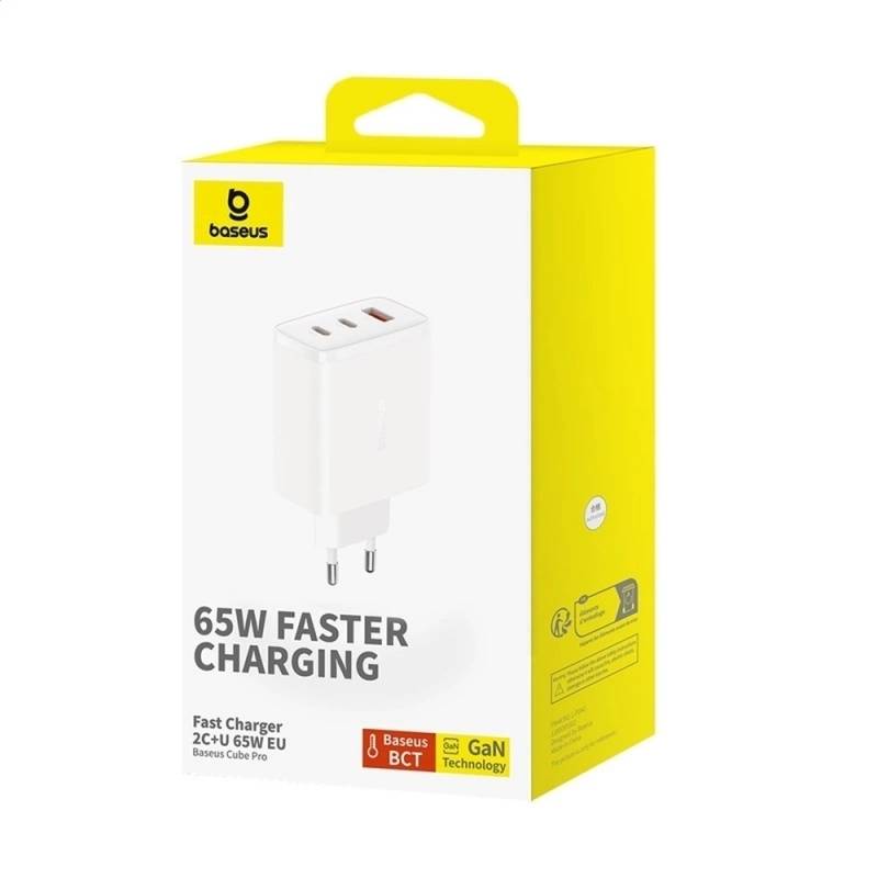 USB C GaN Ladegerät 65W USB-C Netzteil 3-Port PD Ladegerät mit PPS, Schnellladegerät weiss, Stecker USB-C