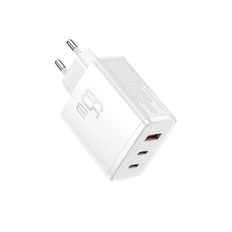 USB C GaN Ladegerät 65W USB-C Netzteil 3-Port PD Ladegerät mit PPS, Schnellladegerät weiss, Stecker USB-C