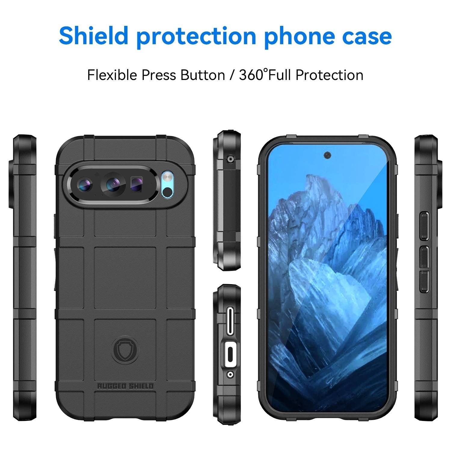 Für Google Pixel 9 / 9 Pro Rugged Shield Schock TPU Hülle Schwarz