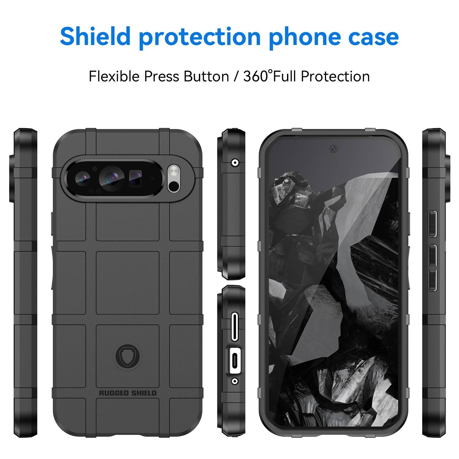 Für Google Pixel 9 Pro XL Rugged Shield Schock TPU Schutz Hülle Black