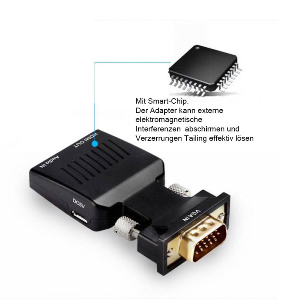VGA auf HDMI Adapter Audio Videokabel Konverter PC Laptop 1080P FullHD