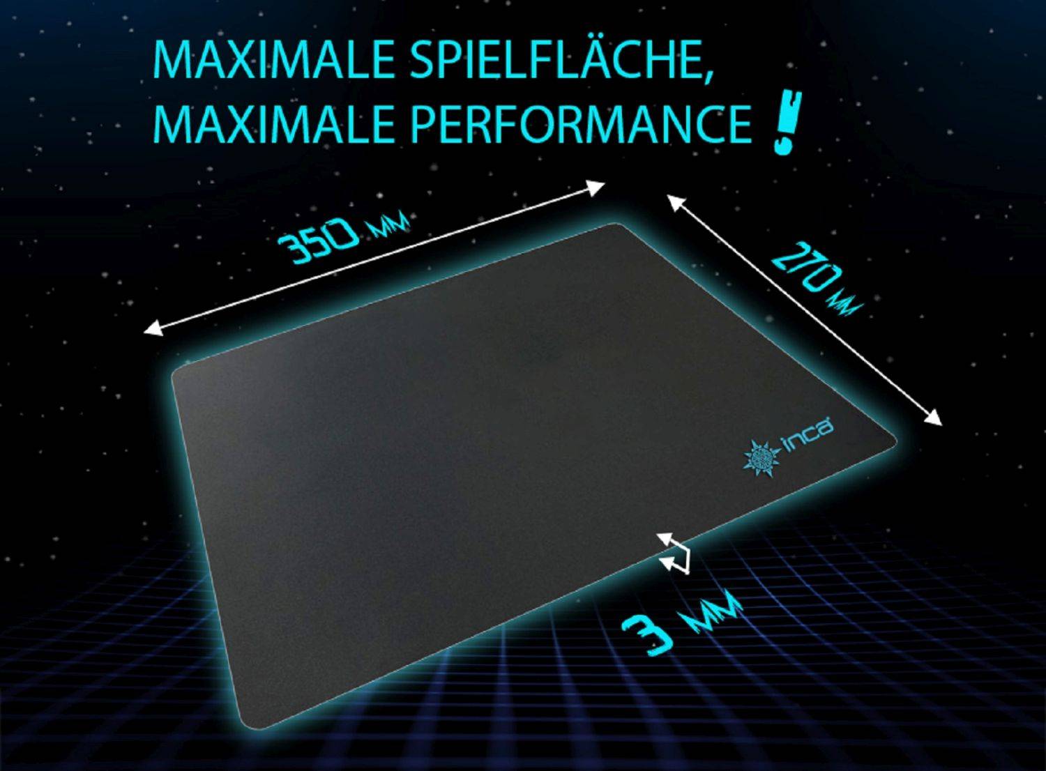INCA IMP-020 Gaming-Mauspad: 27 cm zu 35 cm für ultimativen Gaming-Komfort, Schwarz