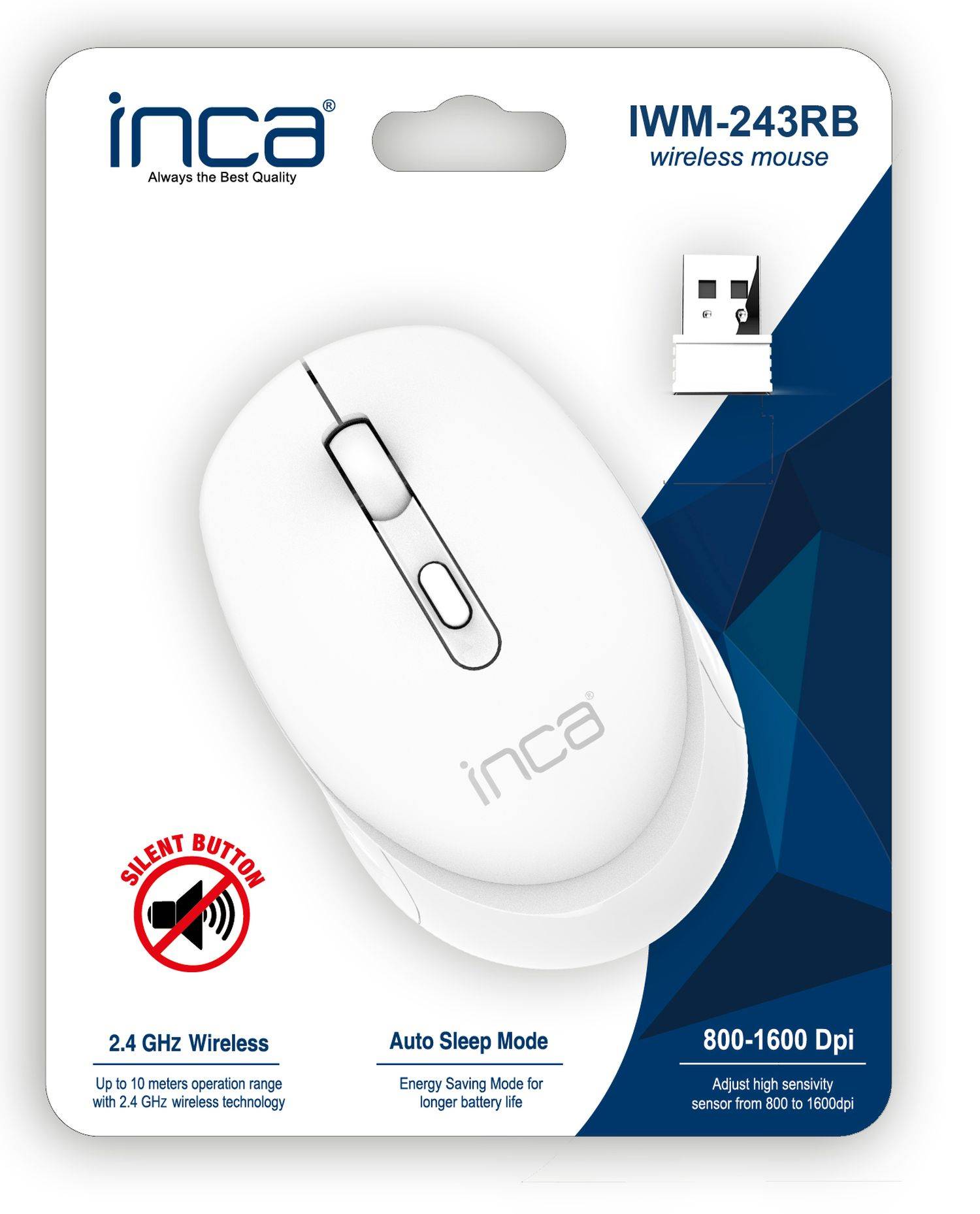 INCA Candy Design Wireless Mouse Maus, 2.4GHz Wireless, Ergnomisch Auto Sleep Mode, 800-1600 DPI Weiß