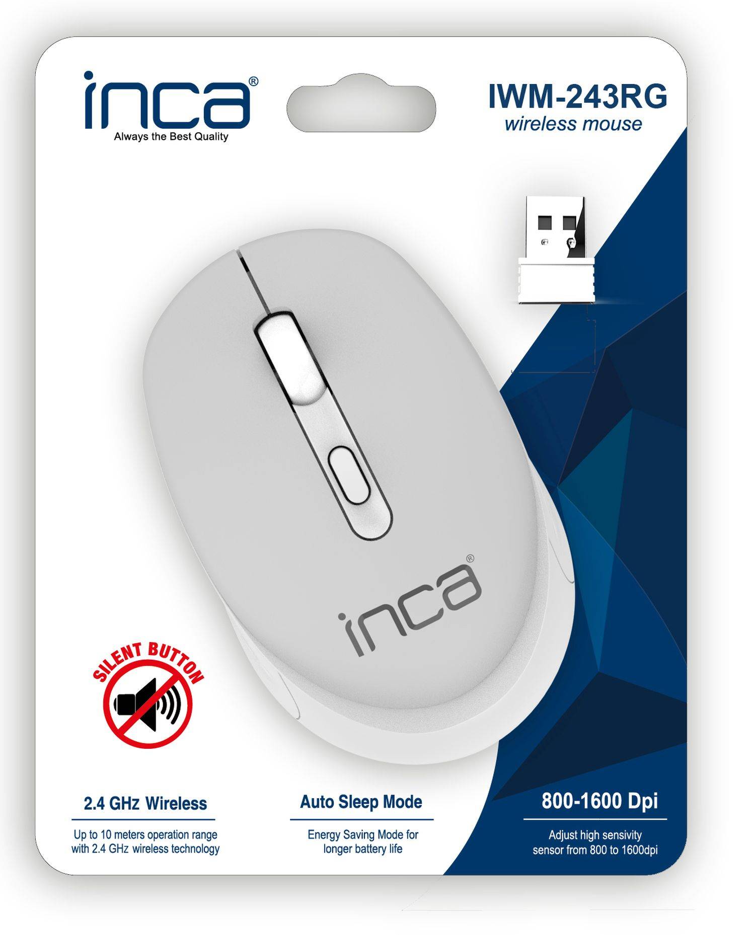 INCA Candy Design Wireless Mouse Maus, 2.4GHz Wireless, Ergnomisch Auto Sleep Mode, 800-1600 DPI Grau