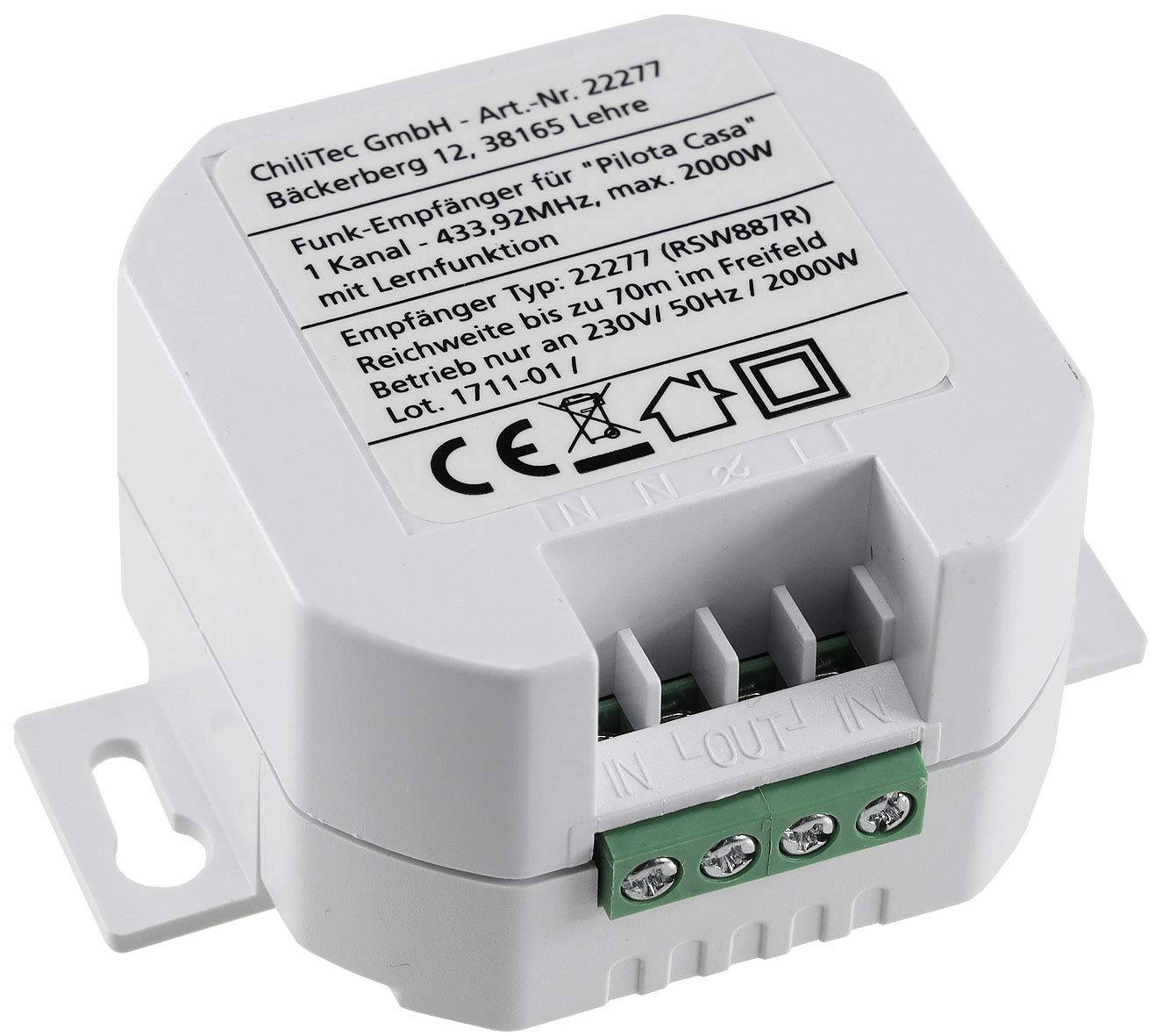 ChiliTec Funk-Schalter Set Funk-Empfänger mit Fernbedienung Handsender Pilota Casa 230V Universal einsetzbar bis 2300 Watt Bis 30m Reichweite