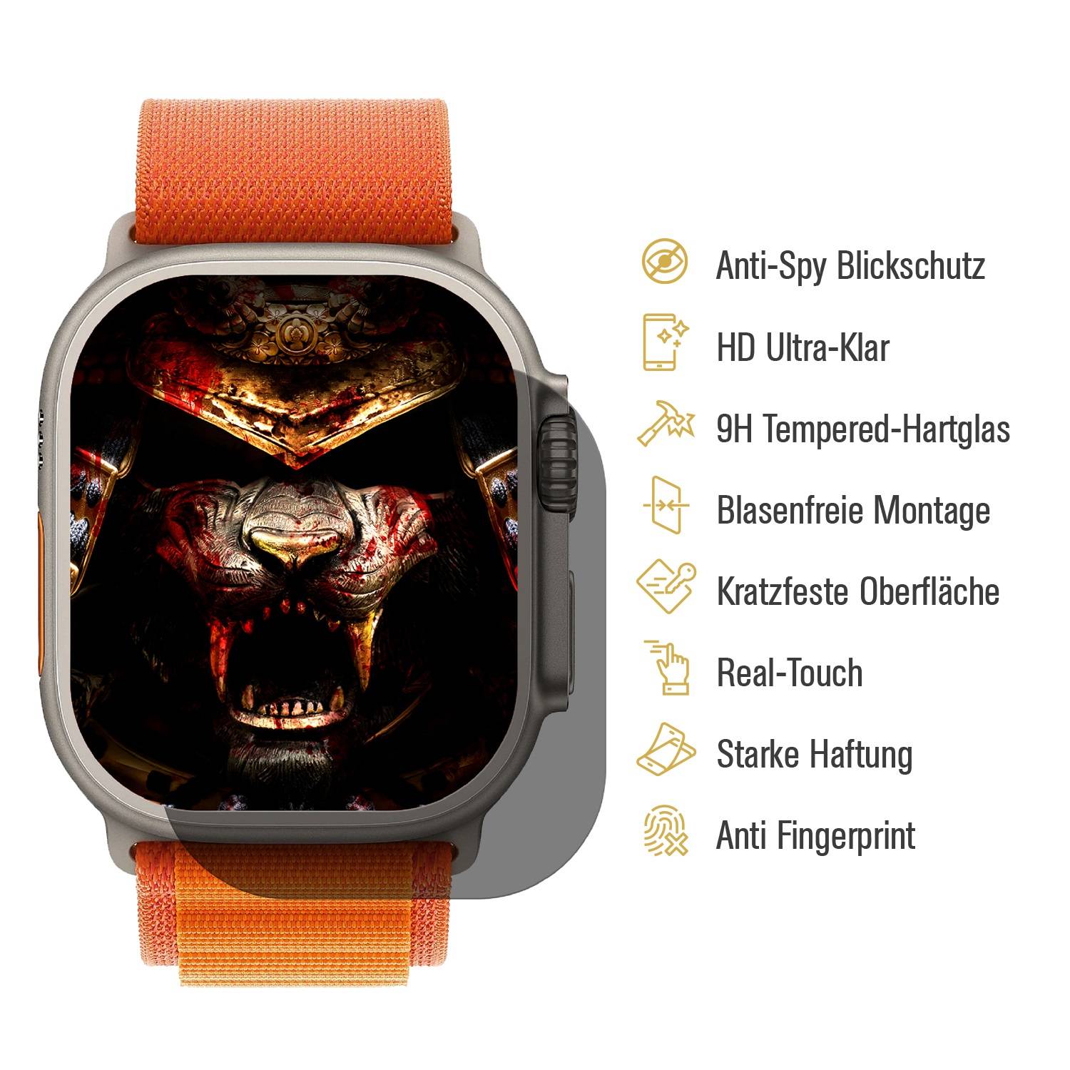 3x ANTI-SPY 9H Panzerglas für Apple Watch Ultra 49 mm PRIVACY echtes Tempered Panzerhartglas Displayschutz Schutzglas Schutzfolie Panzerfolie