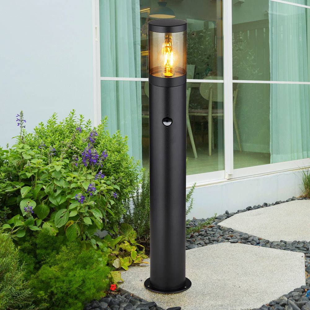 Wegeleuchte mit Bewegungsmelder Aussenleuchten Garten Stehlampe mit Sensor, Edelstahl schwarz rauch, App Steuerung CCT, Smart RGB LED 8,5W 806Lm