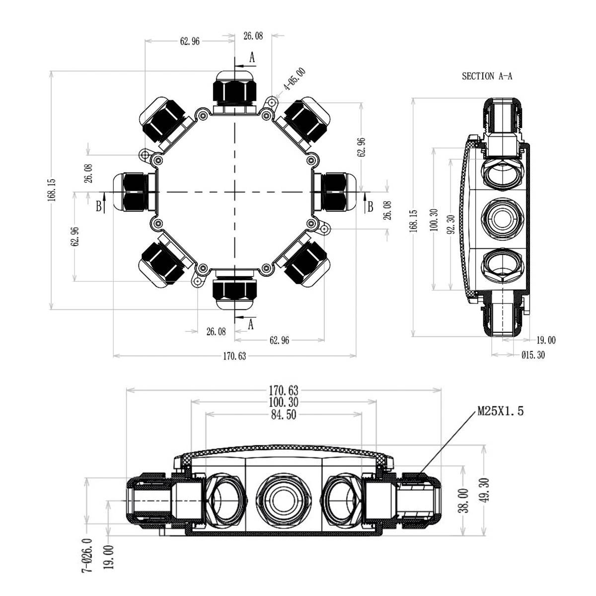 Kabeldose Kabelbox Kabelmuffe 8 Fach Dosen Muffe Indoor & Outdoor Verteilerdose Abzweigdose